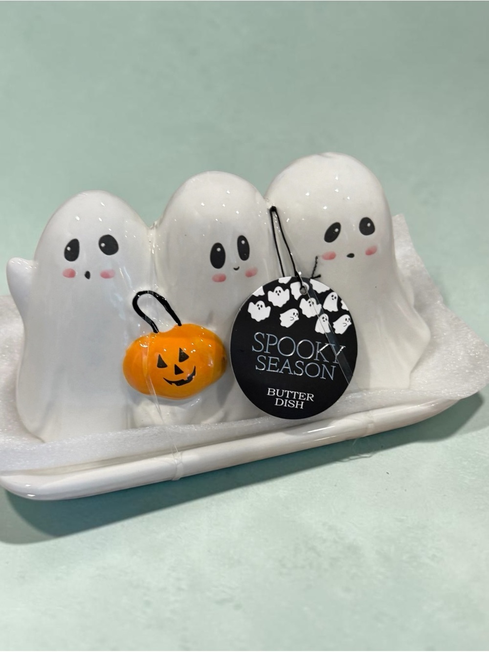 Spooky Season Ghost Butter Dish with Pumpkin - White - Picture 3 of 3